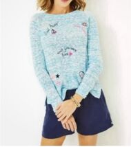 Lilly  Pulitzer Danette Sweater Celestial Blue Sailabration Embroidery S... - $58.61