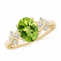 ANGARA Solitaire Oval Peridot Criss Cross Ring with Diamonds in 14K Gold - £891.07 GBP