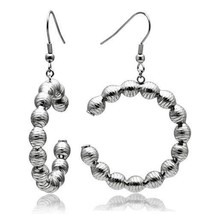 Stainless Steel Round Ball Beaded C Shape Dangle Hook Earrings Fashion Jewelry - £54.83 GBP