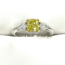 3 Piedra GIA 1.41 TCW Elegante Intenso Diamante Amarillo Compromiso Anillo 18k - £3,683.65 GBP