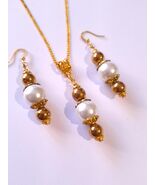 Gold Victorian pearl Hematite jewelry set gold hematite set necklace and... - $52.00