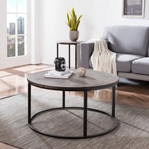 36" Natural And Brown Reclaimed Wood And Metal Round Coffee Table - $6,616.59 MXN