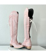 Lane LEXINGTON Over the Knee Womens Cowboy Boots 5.5 Pink Western Cowgir... - $346.50
