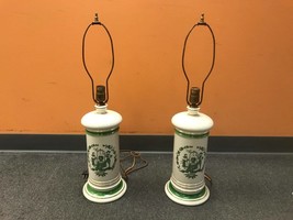 Set of two green and cream colored lamps with dutch boy girl french quimper - £134.13 GBP