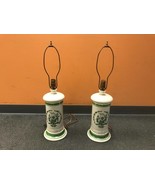 Set of two green and cream colored lamps with dutch boy girl french quimper - £132.53 GBP