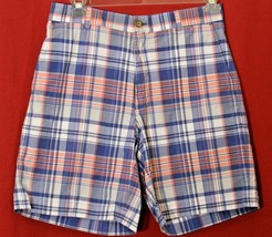 Southern Tide Plaid Shorts Men&#39;s 32 X 8.5&quot; Blue Coral Orange White Gray EUC MINT - £13.23 GBP