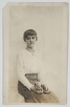 RPPC Woman with Flower Portrait Postcard E22 - £5.46 GBP