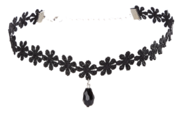 Daisy Lace Choker Collar Gothic Black Beaded Flower Ladies Necklace Bohemian - £4.52 GBP