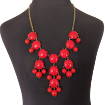 Women&#39;s Statement Necklace Beautiful Red Acrylic &amp; Silver Tone Metal Adj... - $11.88