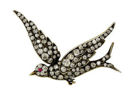 Victorian 2.32ct Rose Cut Diamond Ruby Flying Bird Wedding Brooch - $431.97