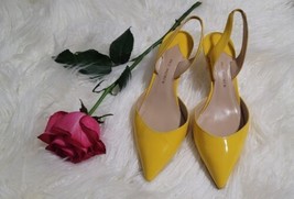 Paul Andrew Yellow Leather Rhea Sandals Slingback Pumps Size 38 - £53.43 GBP