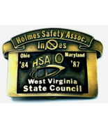 1987 HOLMES SAFETY ASSOCIATION BRASS MINING BELT BUCKLE 3 1/2&quot; x 2 1/2&quot; EUC - $6.88