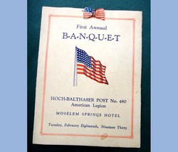 1930 antique LOT~PATRIOTIC FLAG FABRIC PIN+1st ANNUAL BANQ.AMERICAN LEGI... - £97.30 GBP