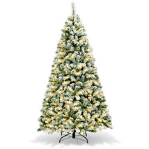 6Ft Pre-Lit Premium Snow Flocked Artificial Christmas Tree w/ 928 Branch Tips - £109.29 GBP