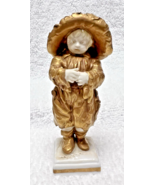 Vintage Capodimonte French Fisher Boy Gold &amp; Cream Statue Figure OLDER 3.5&quot; - $58.91