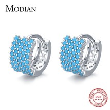 Modian New Vintage Turquoise Elegant Earring Real 925 Sterling Silver Luxury Cha - £20.46 GBP