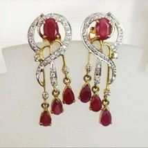 gold earrings diamond earrings ruby gemstone earrings handmade gold jewelry - £945.67 GBP