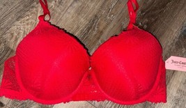 Juicy Couture ~ Women&#39;s Push Up Bra Red Padded Underwire Nylon Lace ~ 42D - $24.74