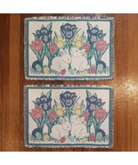 Set of 2 Tapestry Spring Placemats Easter Bunny Rabbits Tulips Vintage Iris - £14.69 GBP