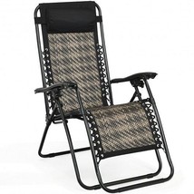 Folding Rattan Zero Gravity Lounge Chair with Removable Head Pillow-Gray - Colo - £89.08 GBP