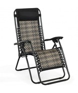 Folding Rattan Zero Gravity Lounge Chair with Removable Head Pillow-Gray... - £89.74 GBP