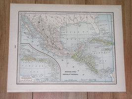 1896 Original Antique Map Of Mexico Central America Caribb EAN Puerto Rico - £17.77 GBP