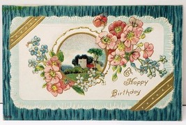 Birthday Greeting Pretty Blues Gilded Embossed  Postcard E20 - £3.18 GBP