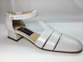 Easter Spring Joel Parker Womens Shoes 6.5 AAAA Narrow White T Strap Heel Italy - £23.77 GBP