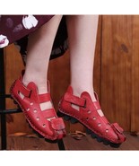 Soft Bottom Flat Genuine Leather Walking Shoes - Red - Size 6.5-7 - $365.18 MXN