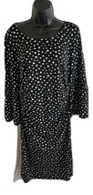 TALBOTS Long S Dress Black W/ White Leaves Gathered Ruching 3/4 Bell Sle... - £15.12 GBP