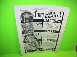 H.C. Evans Kings Of The Turf / Darby / Rainbow 1935 Original Pinball Machine Ad - £17.34 GBP