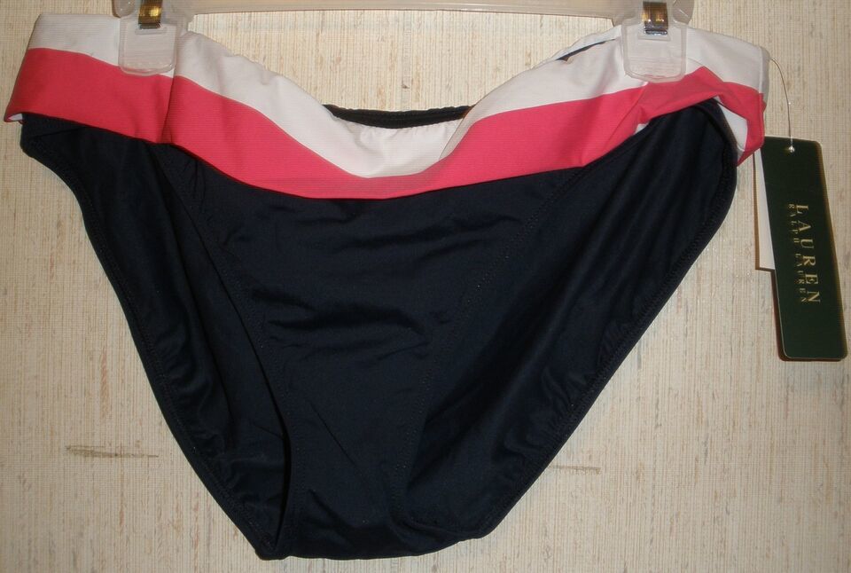 NWT WOMENS LAUREN RALPH LAUREN NAVY BLUE BIKINI BOTTOM   SIZE 14 - $18.65