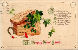 1914 Postcard John Winsch Copyright New Year Luck Basket Horseshoe Ivy Clovers - £12.48 GBP