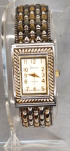 Geneva Platinum Two Tone Basket Weave Cuff Bracelet Watch 8611 Works New Battery - £7.67 GBP