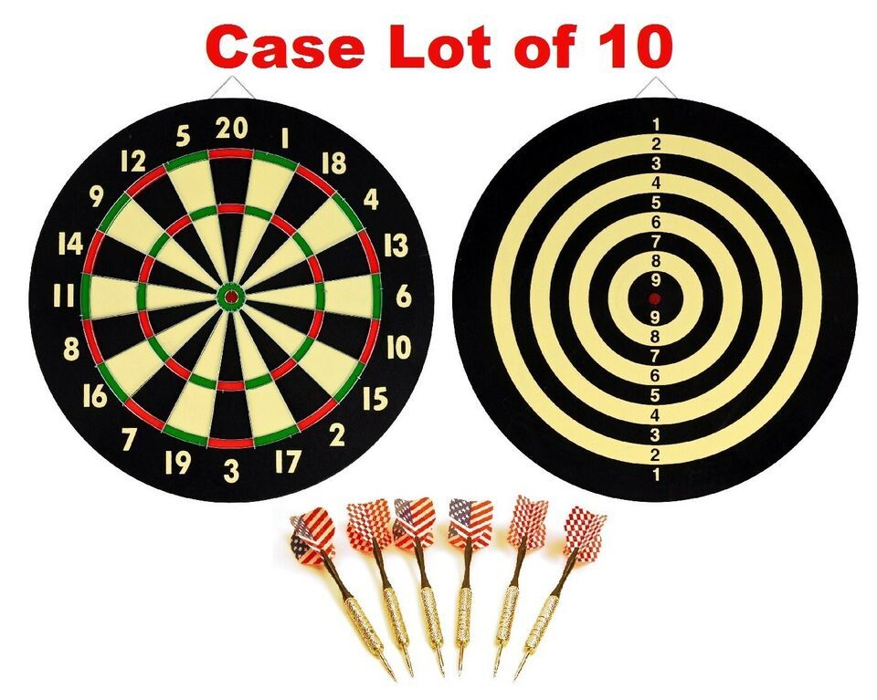 Lot of 10 Dartboard Sets, Double Sided 2 Game DART BOARD + 6 Brass Tippe... - $97.99