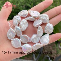 15-16mm Coin White Pink Purple Freshwater Pearl Spacer Loose Beads for DIY Women - £28.26 GBP