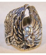 DELUXE SKULL WHEELS WING SILVER BIKER RING BR167  jewelry NEW mens rings... - $10.41 CAD