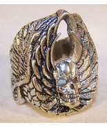 DELUXE SKULL WHEELS WING SILVER BIKER RING BR167  jewelry NEW mens rings... - £5.97 GBP