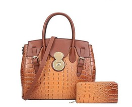 2 IN 1Crocodile Accented Satchel Handbag With Wallet - £66.49 GBP