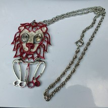 Large White Face Lion Necklace, Red and Silver Colors on Large Alloy Chain - £7.77 GBP