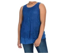 OSO Casuals XS Mixed Media Sleveless 2-Tier Round Neck Top blue Lace Emb... - £7.76 GBP