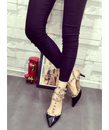Celeb Style Ankle Strappy Stud Rivet Patent Leather Heels Pointy Toe Pum... - $49.99