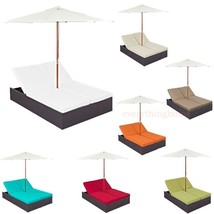 Outdoor Patio Twin Dual Chaise Lounge Umbrella Chair AllWeather Synthetic Rattan - £519.61 GBP+