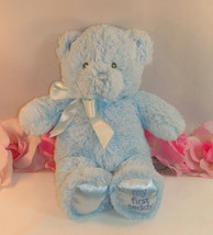 Baby Gund My First Teddy  Blue Chenille Bear 9&quot; 021033 Soft Plush Toy Sewn Eyes - £18.03 GBP