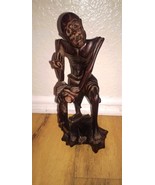 VINTAGE CHINESE HAND CARVED WOOD STATUE SKINNY LOHAN- RARE- UNIQUE - £485.92 GBP