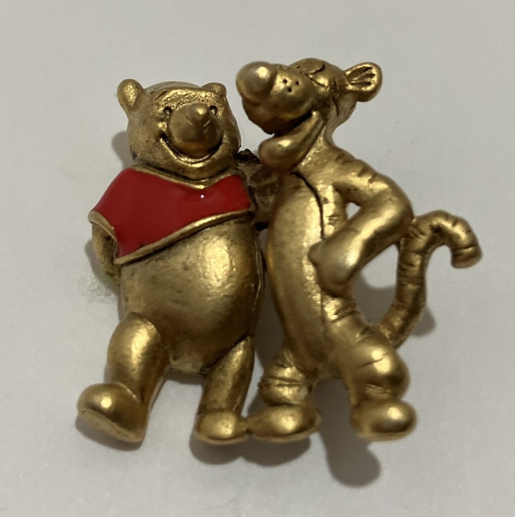 Winnie the Pooh and Tigger Disney Gold Tone Brooch Pin 1.5 in Jewelry Vintage - $9.87