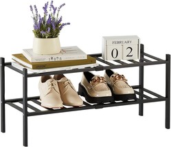 Bamboo Shoe Rack, 2 Tier Shoe Rack Organizer, Stackable &amp; Durable For anything.. - £23.73 GBP