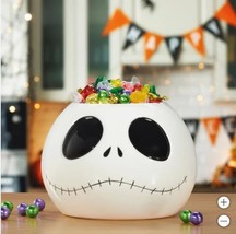 Disney Jack Skellington Candy Bowl Orange Black Treat Ceramic Hand Painted - $62.99