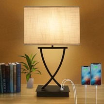 3-Way Dimmable Touch Control Medium Table Lamp With Type C/Usb Charging Port And - £50.37 GBP