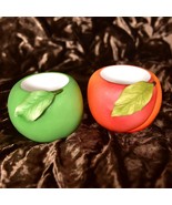 Partylite Ceramic Votive Holders Fruit Splash Peach And Green Apple - $12.59